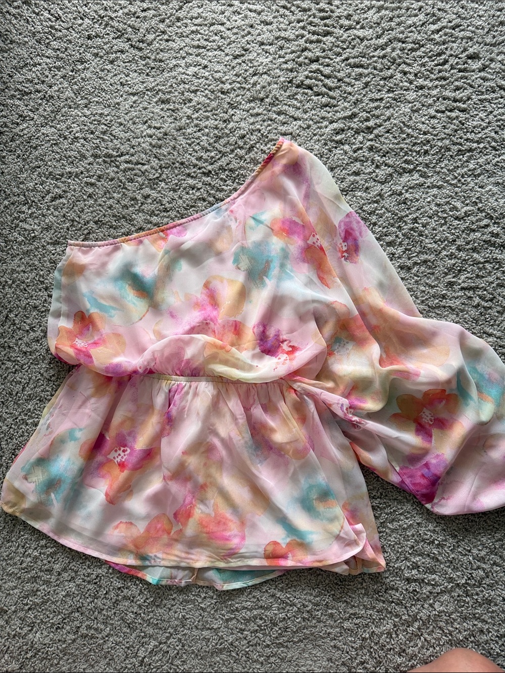 white birch One-Shoulder Watercolor Floral Chiffon Tunic in Pink Multi